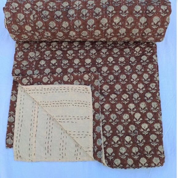 New  Luxury Floral Print Kantha Quilt Queen Size - Picture 3 of 4